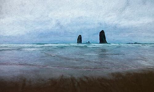 Oregon-Cannon Beach Abstract of The Needles sea stacks and ocean Beach Print